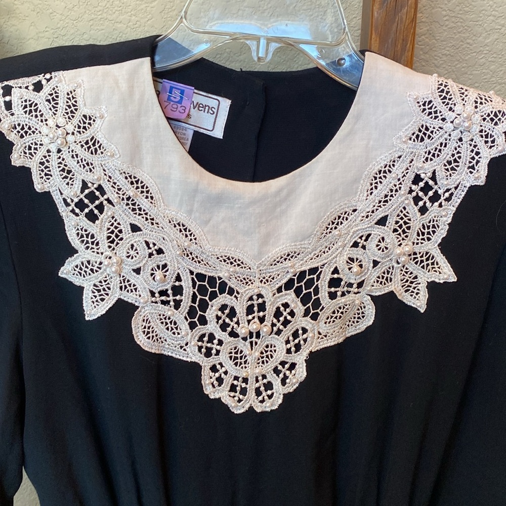 Vintage Karin Stevens Embroidered, Beaded & Laced Black Maxi Dress, 6 Petite - Picture 2 of 9